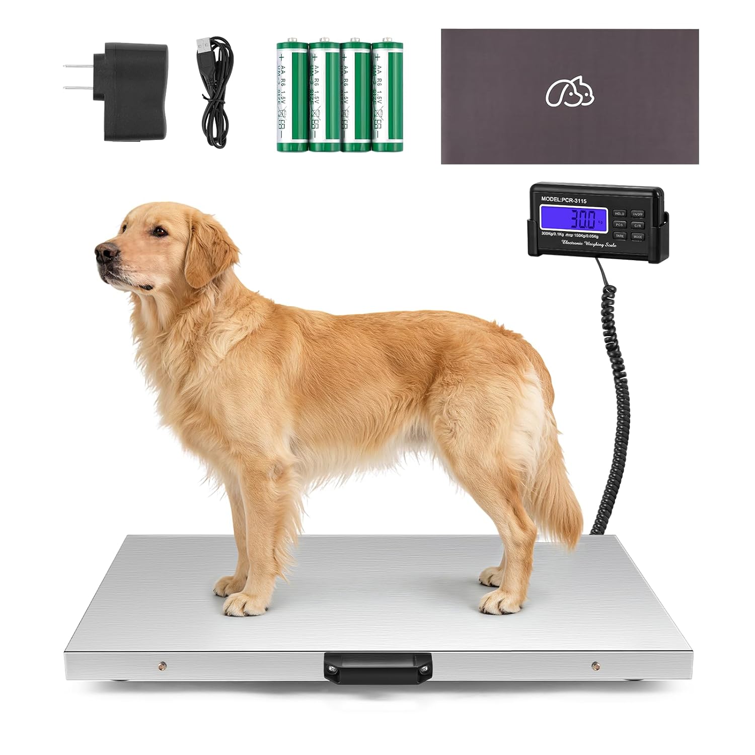 digital pet scale for dogs and cats,dog scale,max 220lbs,rechargeable version, 3 weighing modes lbs,kg,st,precision 10g, 27.16x 12.99 inches 27*13in