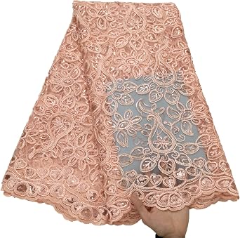 African Lace Fabric 5 Yards, Nigerian Jacquard Embroidery Lace Fabric for Wedding Party Sewing