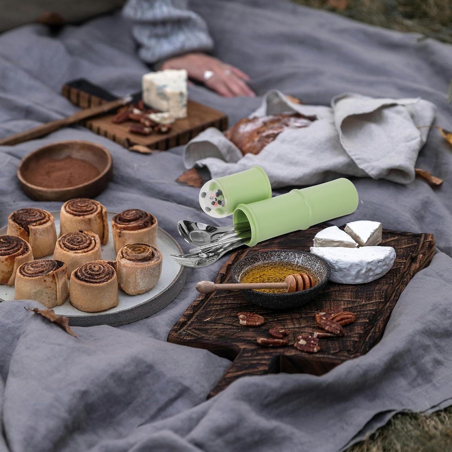 GARVALON Portable Camping Cutlery Set with Reusable Fork Spoon Chopsticks, Stainless Steel Flatware Utensils with Case, Lightweight 4pcs Travel Silverware for Hiking Lunch Outdoors