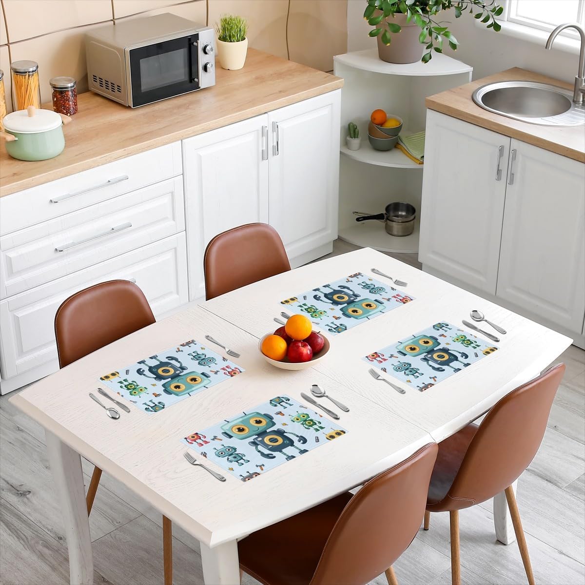 Modern Sci-Fi Robot Place Mats Cartoon Robots Colorful Placemats Construction Tools Waterproof Placemats Intelligent Machine Oil Proof Washable Placemats,12x18 Inch-Set of 4 image 3
