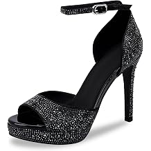 Womens Sparkly Rhinestone Platform High Heel Sandals - Open Toe Stiletto Heel Dress Shoes for Party Wedding Club Night