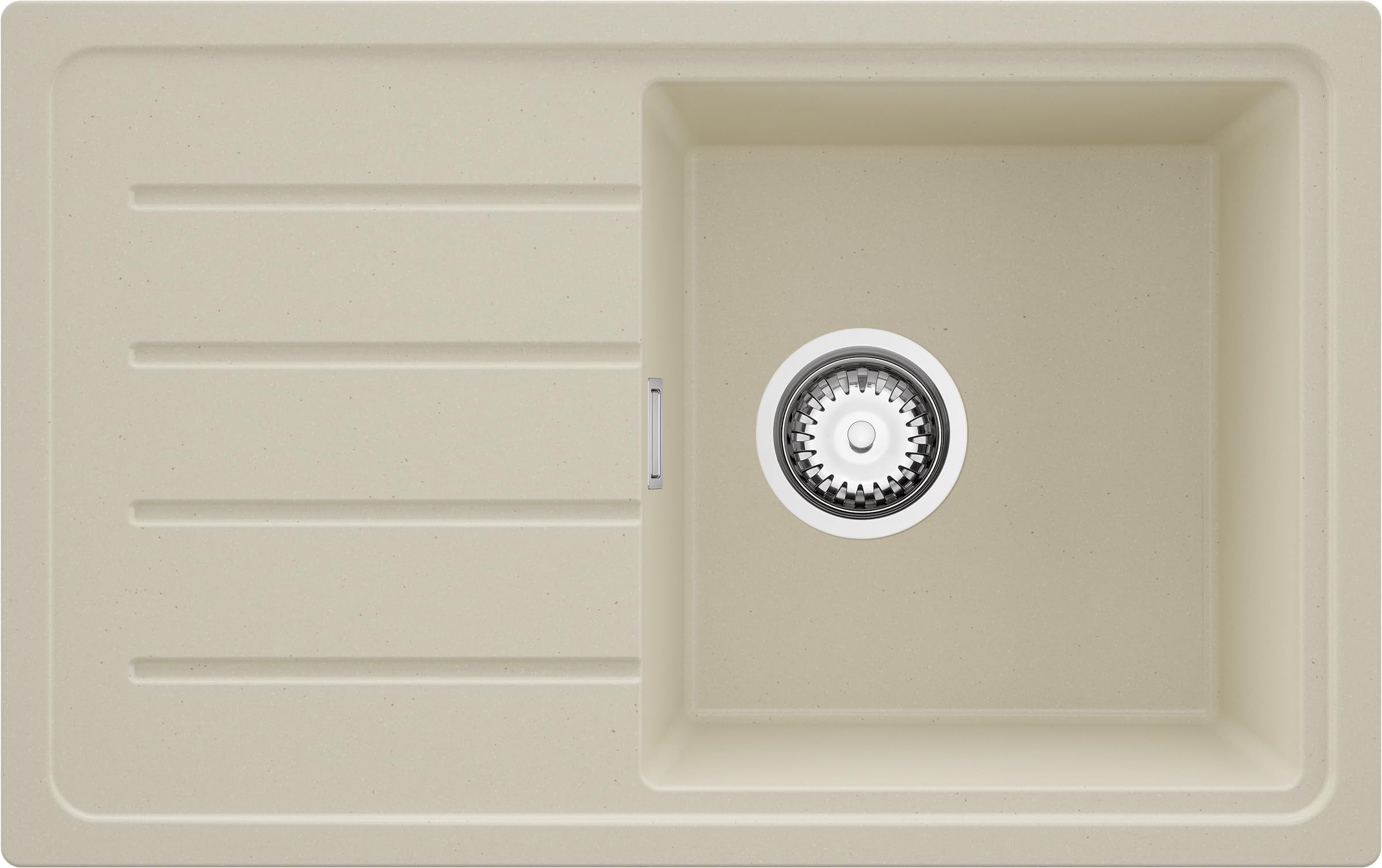 PRIMAGRAN Lavello da Cucina Beige 70x44cm, Lavandino in Granito a 1 vasca + Sifone Classico, Lavabo da Cucina Incasso al Mobile 45cm - Copenhagen Easy S040