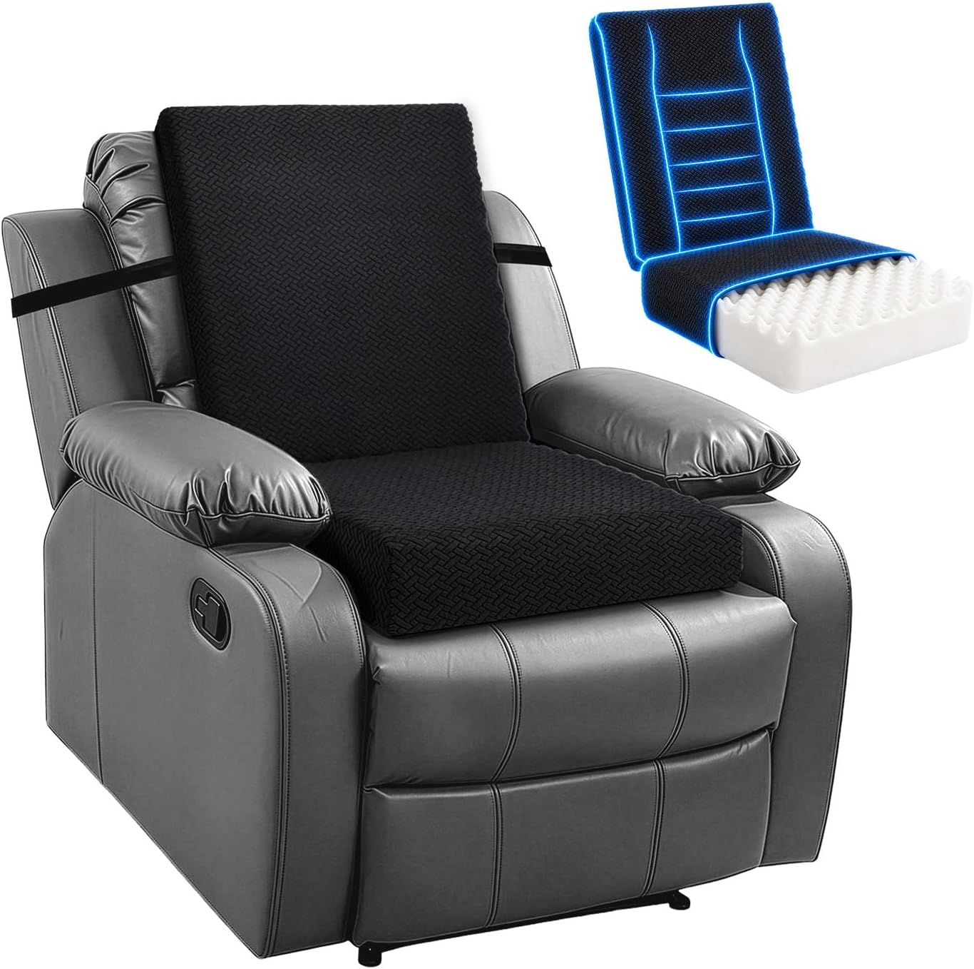 Recliner Cushions for Elderly with Back Support, 20x20x5 Inch Extra Thick Egg Crate Foam Non-Slip Chair Cushion for Seniors Reduces Muscle Fatigue and Provides Air Flow (Coffee)