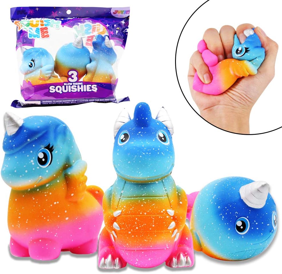 JOYIN 3 Pack Jumbo Galaxy Design Squishy Toy Slow Rising Stress Relief Soft Squeeze Kawaii Animal Friends Toys for Boys and Girls