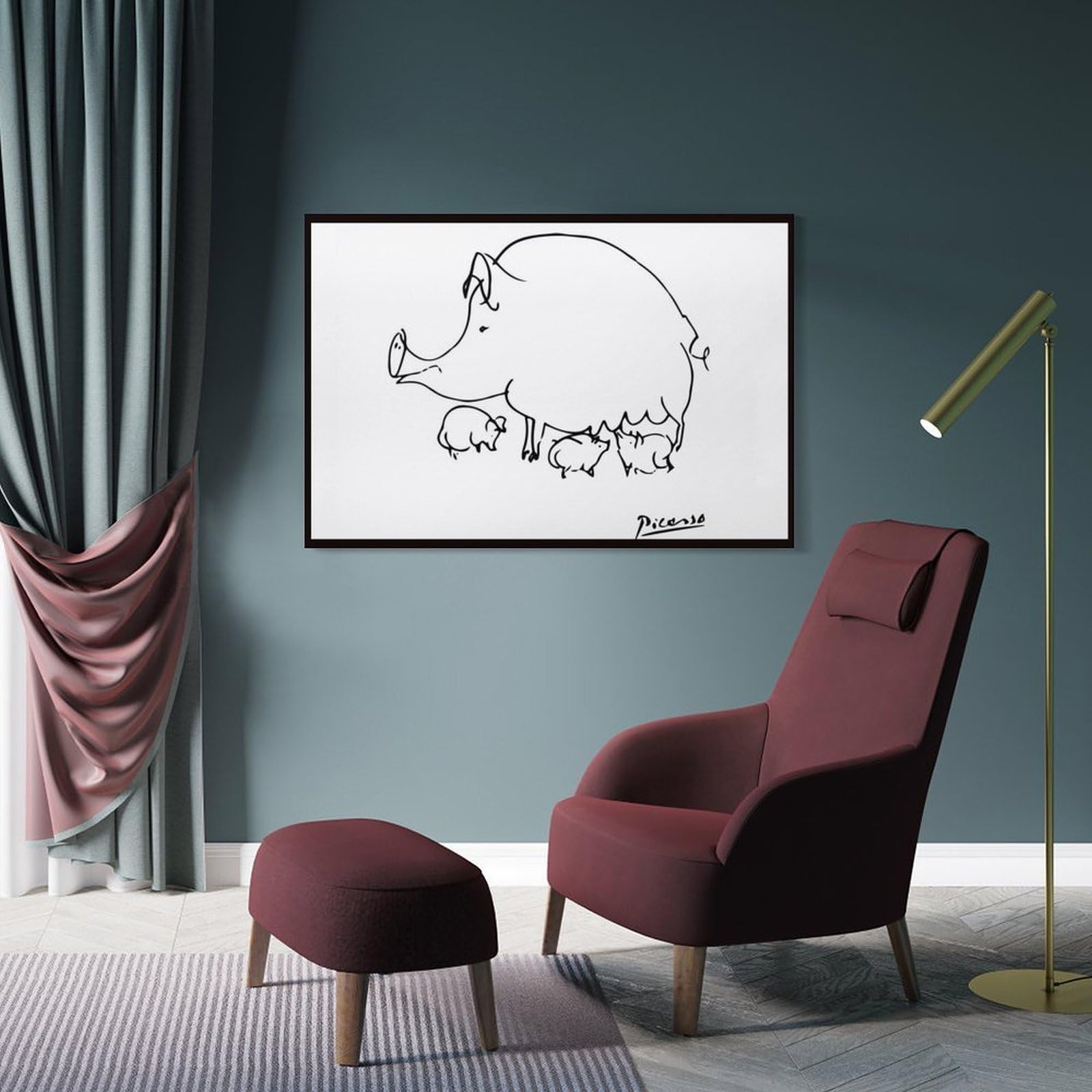 Picasso Poster mit Schwein und Kind, Linienzeichnung, Poster, Leinwand, Wandkunst, dekorativ, Schlafzimmer, modern, Heimdruck, Kunstwerke, 40 x 60 cm