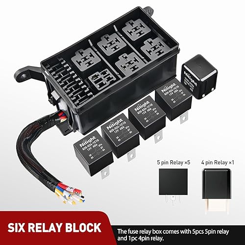 Vista 20 de Nilight 50023R - Juego de 5 interruptores de relé fusionado de 30 A, 12 V, 4 pines, relé SPST, arnés de enclavamiento, soporte de enchufe de 30