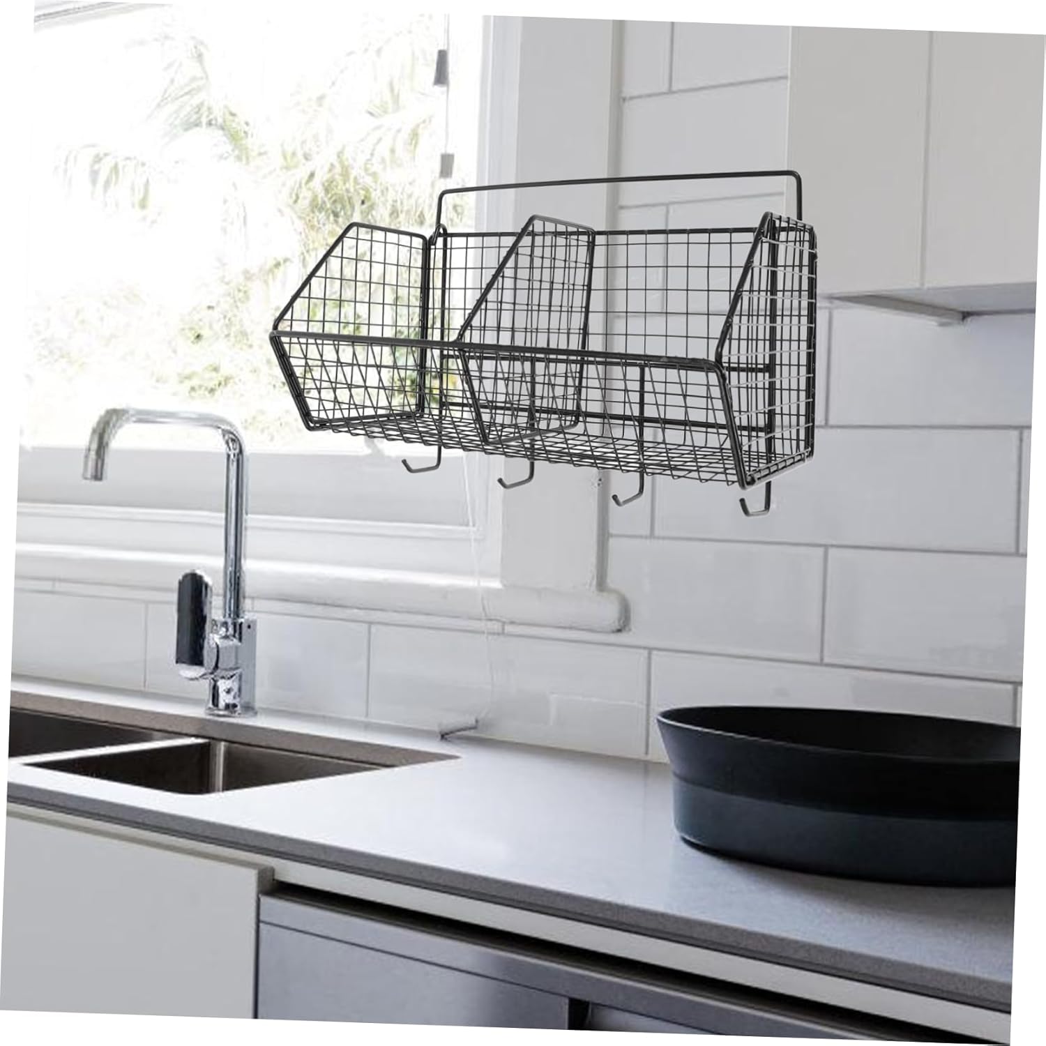 2pcs Wire Basket for Kitchen Wall Basket Hooks Pantry Organizer Hanging Storage