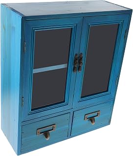 Armario de Pared Rústico de Madera con Doble Puerta Mueble Vintage para Cocina y Sala Retro Almacenaje Multifuncional y de Espacio Color Azul
