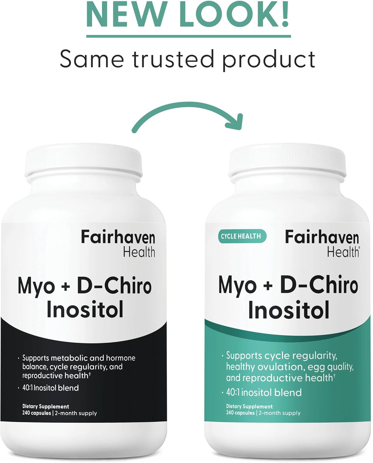 Fairhaven Health Myo-Inositol and D-Chiro Inositol for Women with PCOS | 40:1 Ratio | Inositol Supplement for Hormone and Ovarian Health | Myoinositol | Vitamin B8 | 240 Capsules