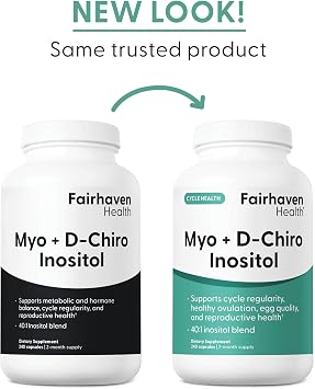 Fairhaven Health Myo-Inositol and D-Chiro Inositol for Women with PCOS | 40:1 Ratio | Inositol Supplement for Hormone and Ovarian Health | Myoinositol | Vitamin B8 | 240 Capsules