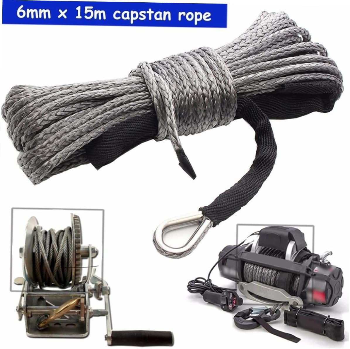 1/4 x 50 Synthetic Winch Rope 7700LB Capacity for ATV UTV SUV Truck Towing Heavy Duty Recovery Protective Sleeve and Hook