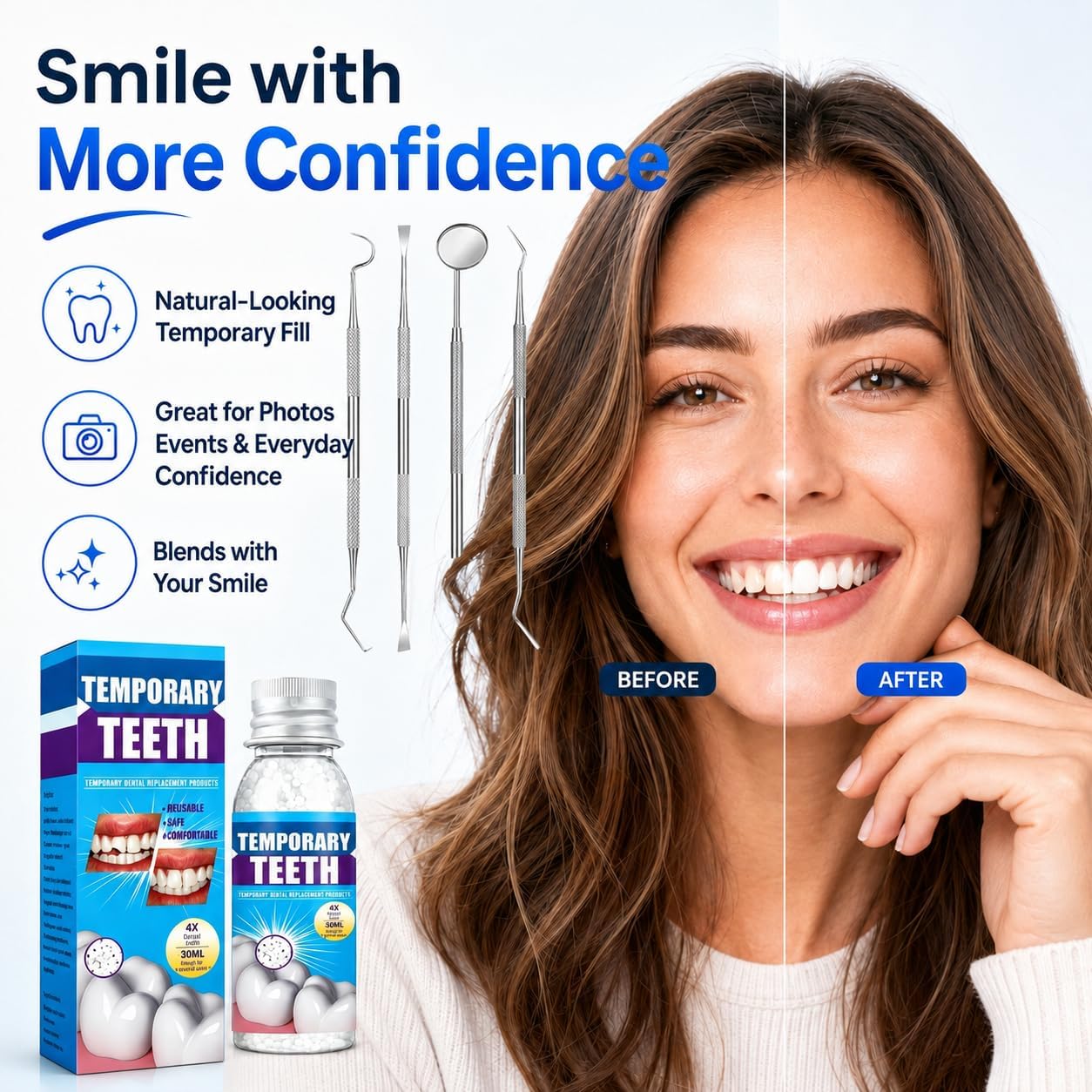 Tooth Repair Kit Moldable False Teeth Beads for Missing Teeth | DIY Temporary Tooth Filling Kit for Daily Smile Confidence | Natural-Looking Tooth Replacement Beads