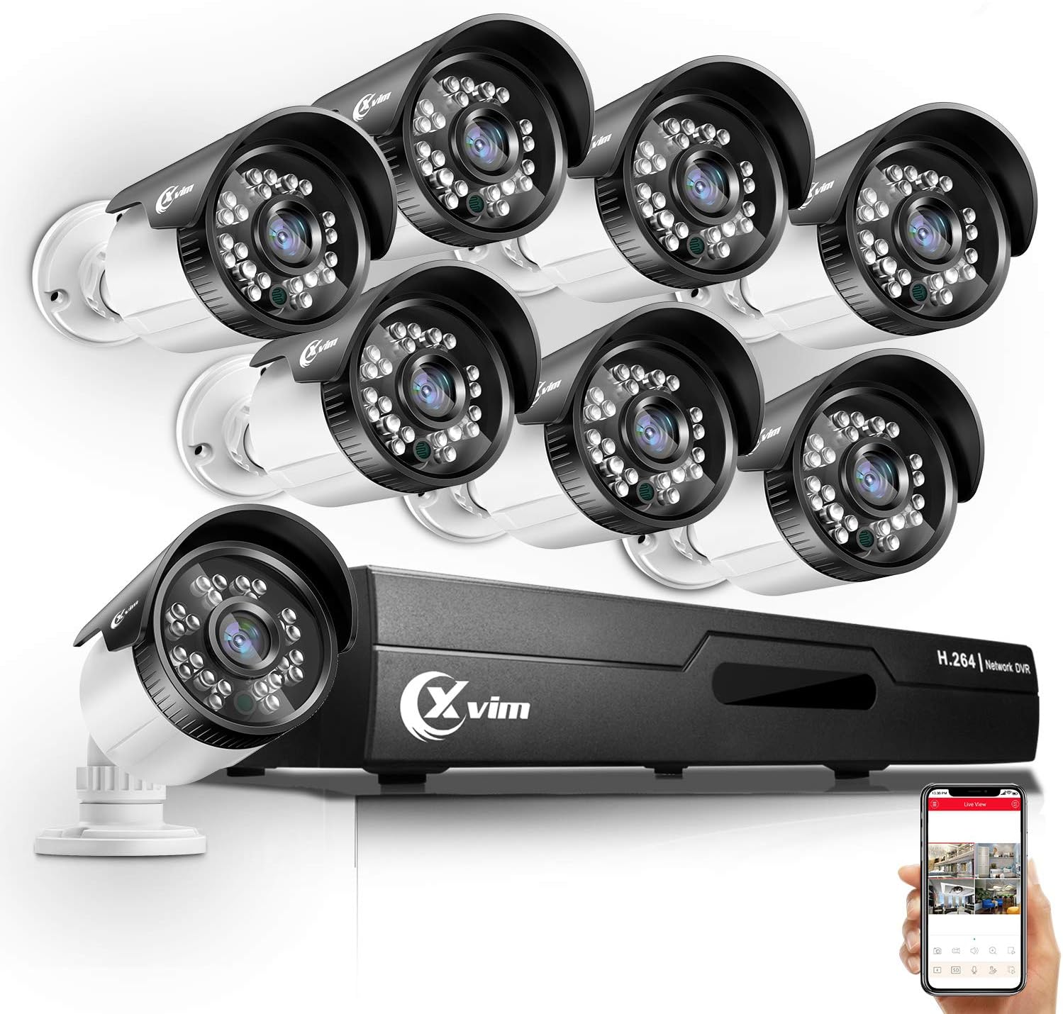 XVIM 8CH HD-TVI 720P Security Camera System,1080N HDMI CCTV DVR Recorder with 8pcs 1.0MP 720P 85ft Night Vision Outdoor Weatherproof Bullet Home Surveillance Cameras(No Hard Drive)