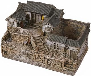 Decorative Chinese House Model Planter Tabletop Figurine with Detailed Roof Tiles and Stone Walls for Miniature Garden Display Suitable for Desk Shelf Home