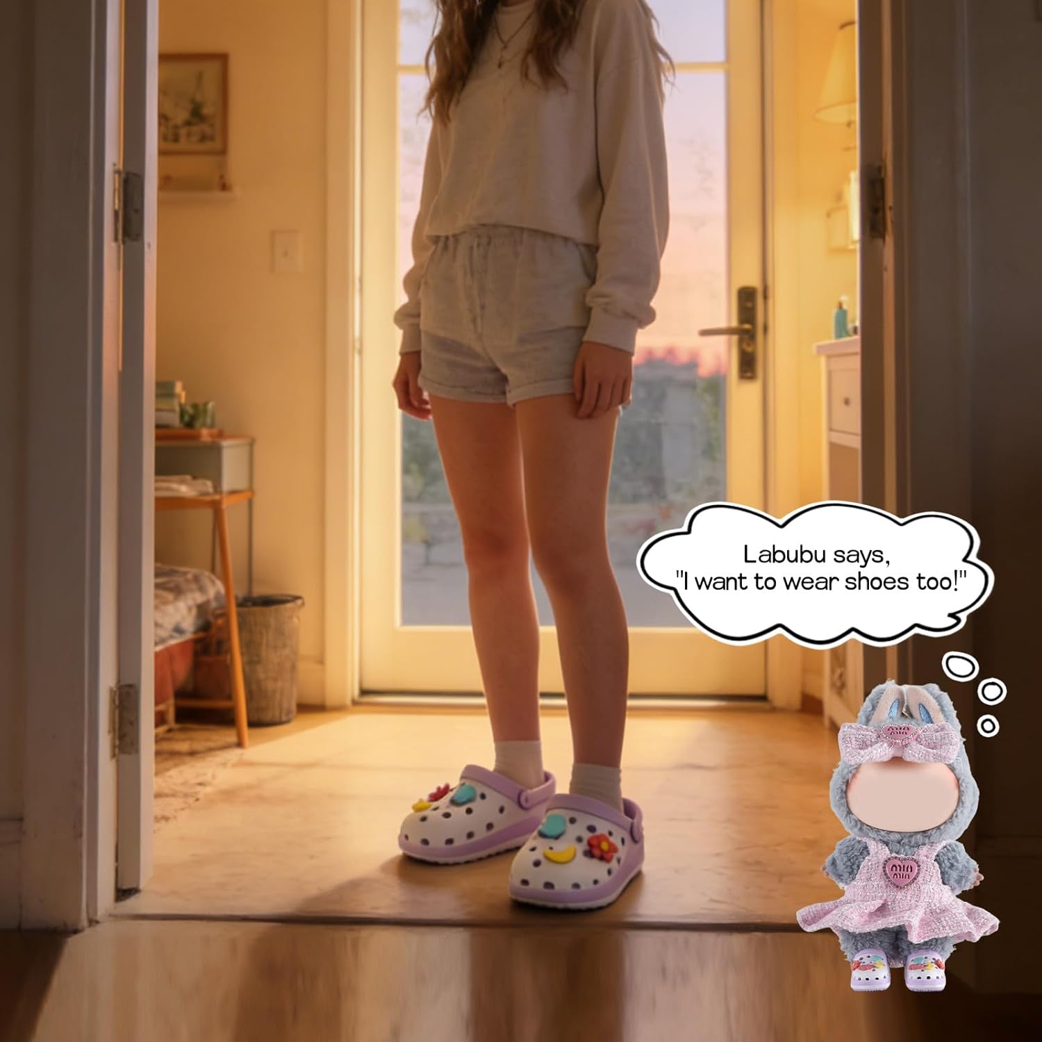 Premium Doll Shoes for Lububu, Cute Doll Shoes for 4-7in Dolls, Ideal for Lububu Outfits(Purple Clog Shoes)