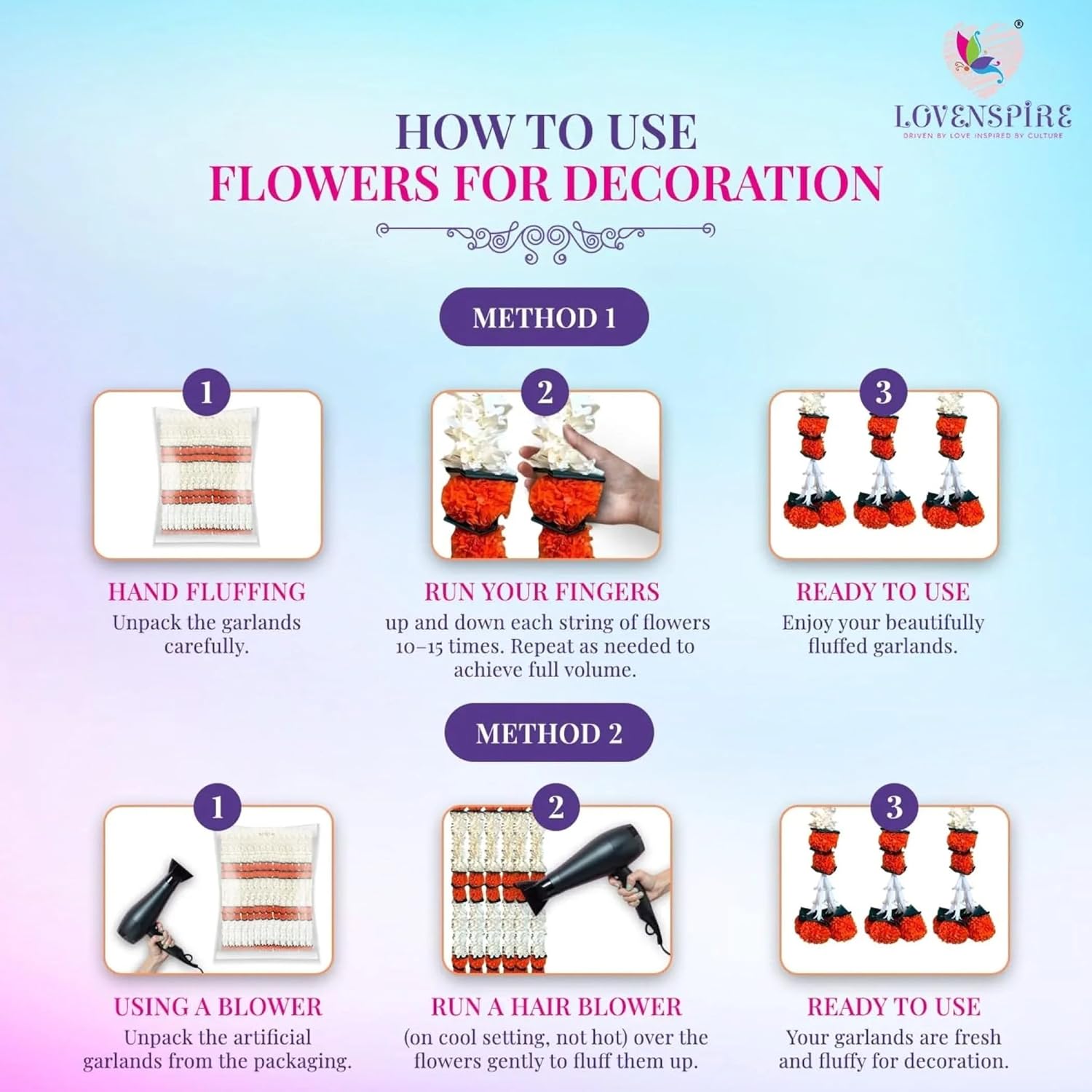LOVENSPIRE Artificial Jasmine Marigold Garland for Festive Decorations - Indian Flowers for Wedding, Diwali, Day of the Dead, Outdoor Wall Hanging & Indoor Home Décor 5Feet / 2Strings