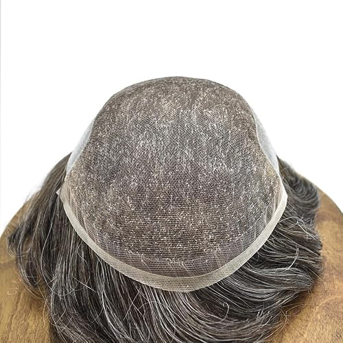 Miniatura 4 de Toupee para hombres, piezas de cabello de repuesto suave de encaje suizo para hombres, tupé, cabello humano real, tupé, sistema de cabello para