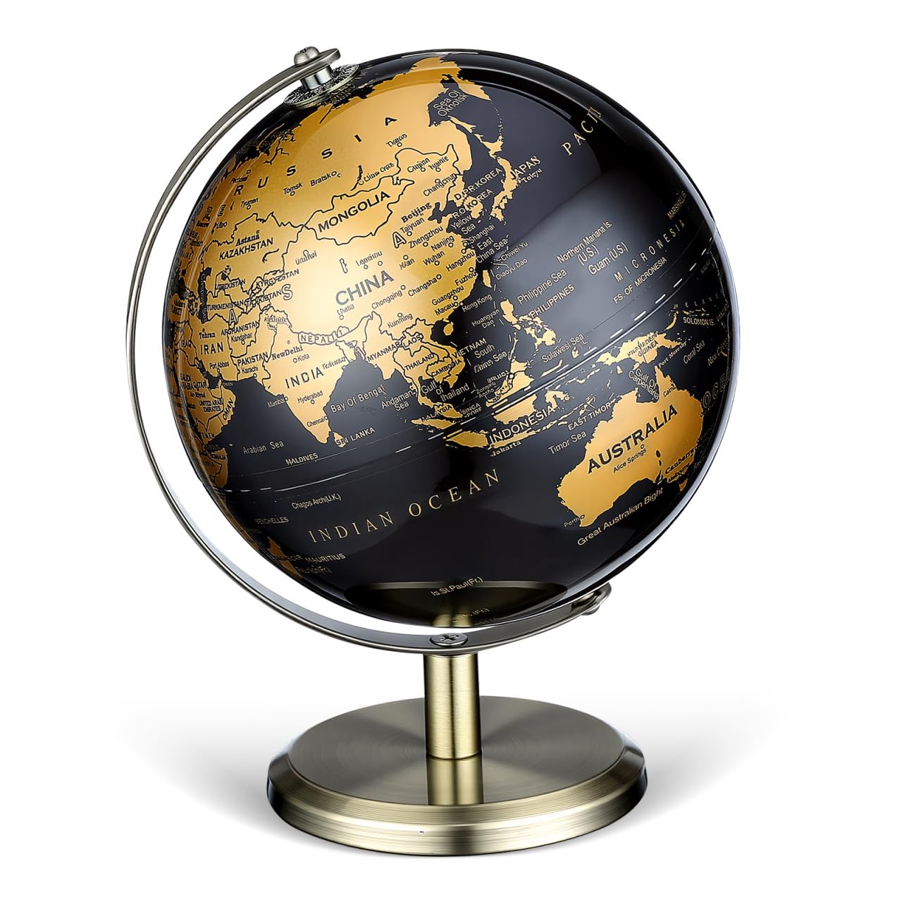 Alasum Vintage Mini Globe Ornament, Black and Gold World Globe Decor with Antique Copper Metal Stand, Luxurious Desk Decorations for Home Office, 7.6 Inches Height