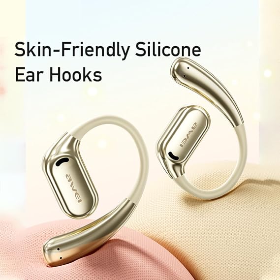 AWEI Wireless Earbuds Bluetooth Headphones 53Hrs Playtime Ear Buds IPX4 Waterproof Sports Earphones Wireless Charging Case Over-Ear Earhooks Headest Suitable for TV,Mobile,Laptops Beige