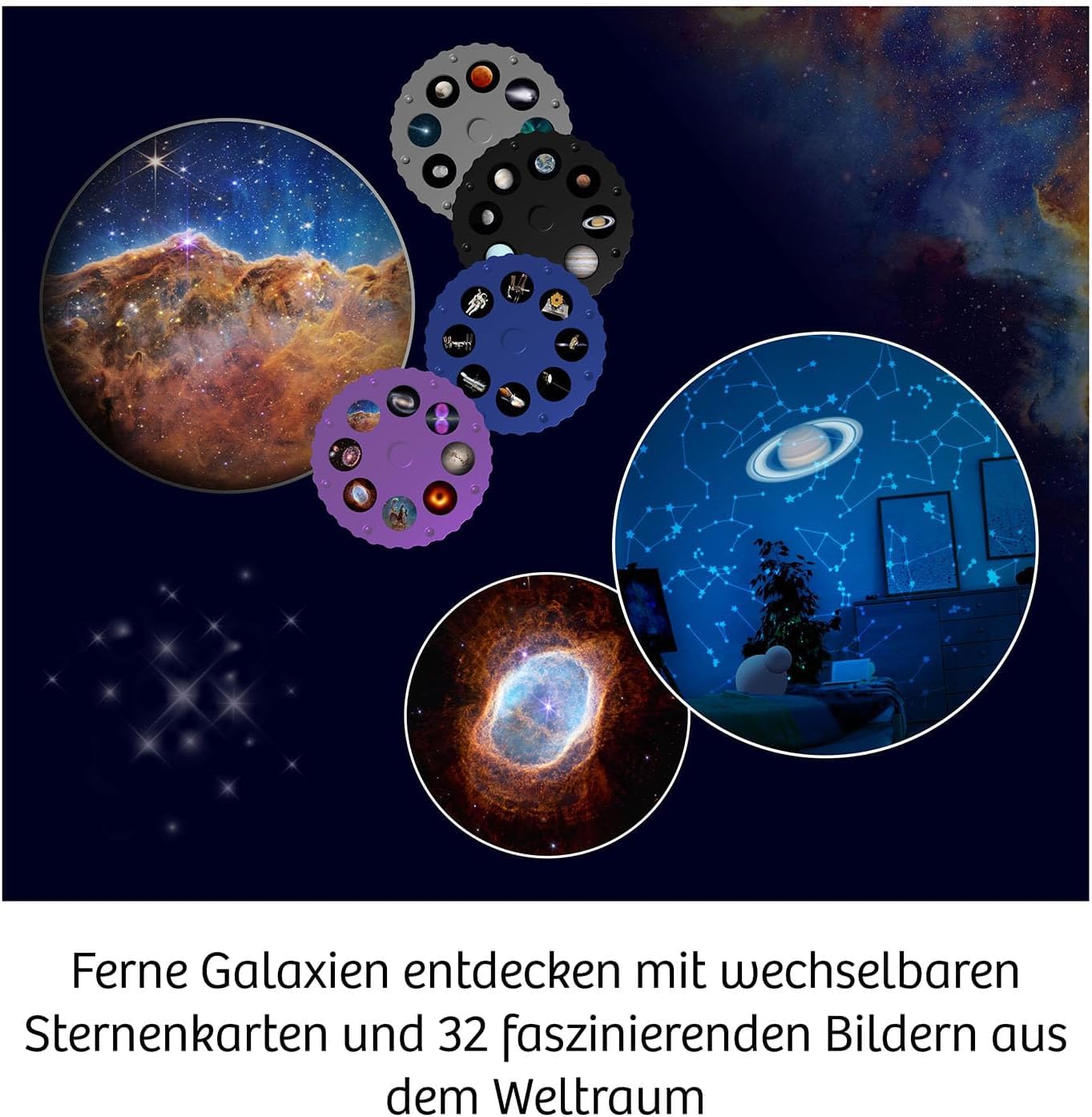 KOSMOS Zimmer Planetarium Projektor mit 2 auswechselbaren Sternkarten | Spannende Infos zum Sternenhimmel, Sonnensystem, Planeten, Astronomie für Kinder ab 8 Jahre