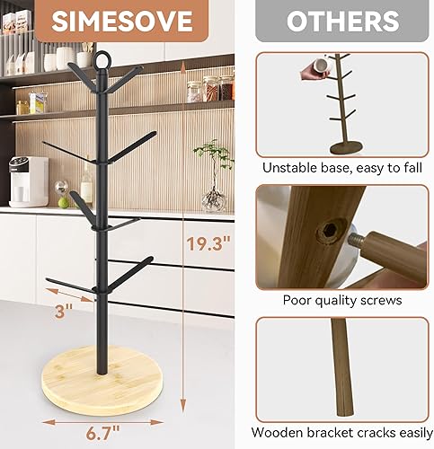 Miniatura 10 de simesove Soporte para tazas de café con canasta, árbol de taza antideslizante con 8 ganchos para tazas K y platillos, organizador de soporte de