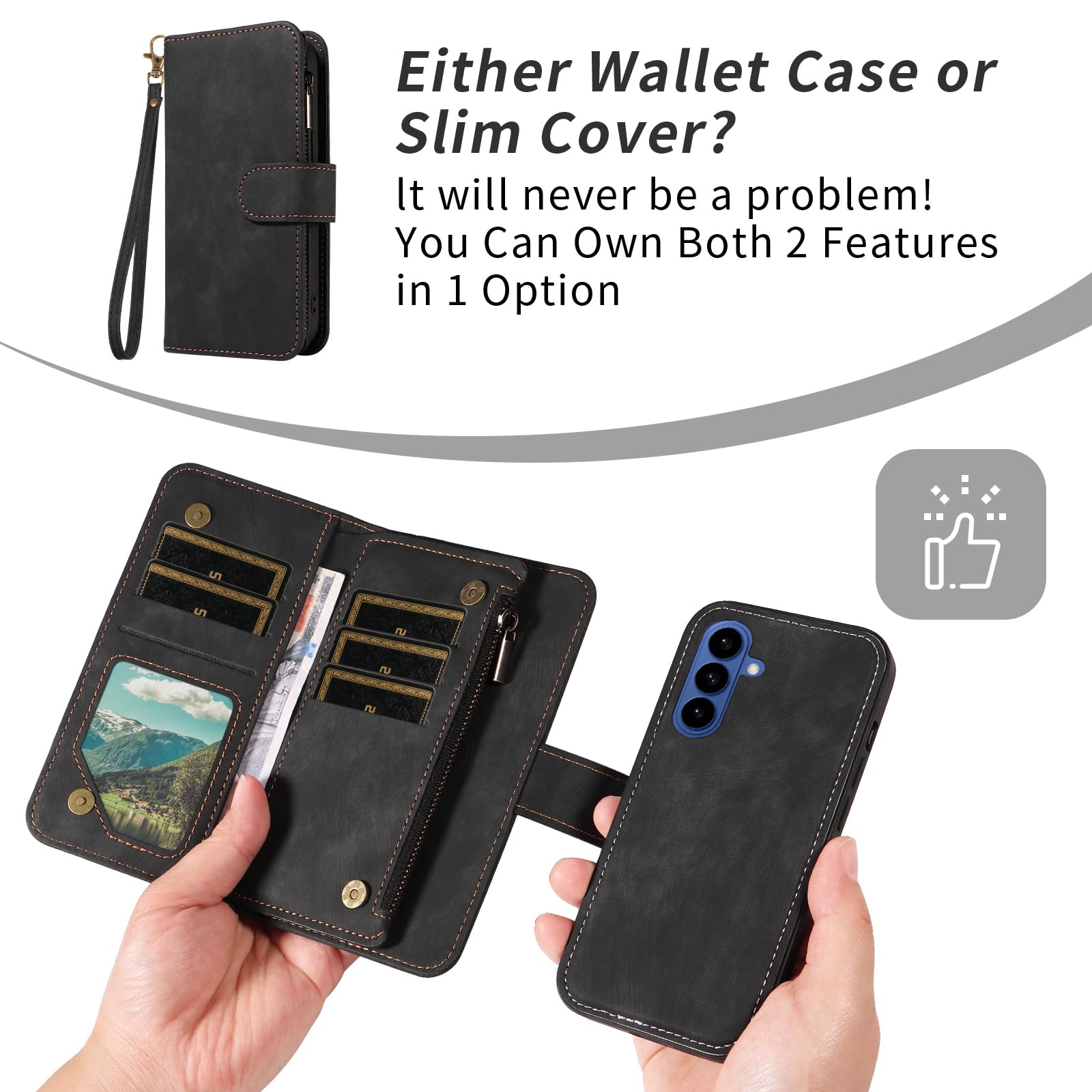 Custodia per Samsung Galaxy S26 Plus S26+5G Portafoglio con cerniera magnetica staccabile e pellicola protettiva per lo schermo Crossbody Cordino Flip Card Holder Slot S26Plus 26S + S 26 26+ Donne