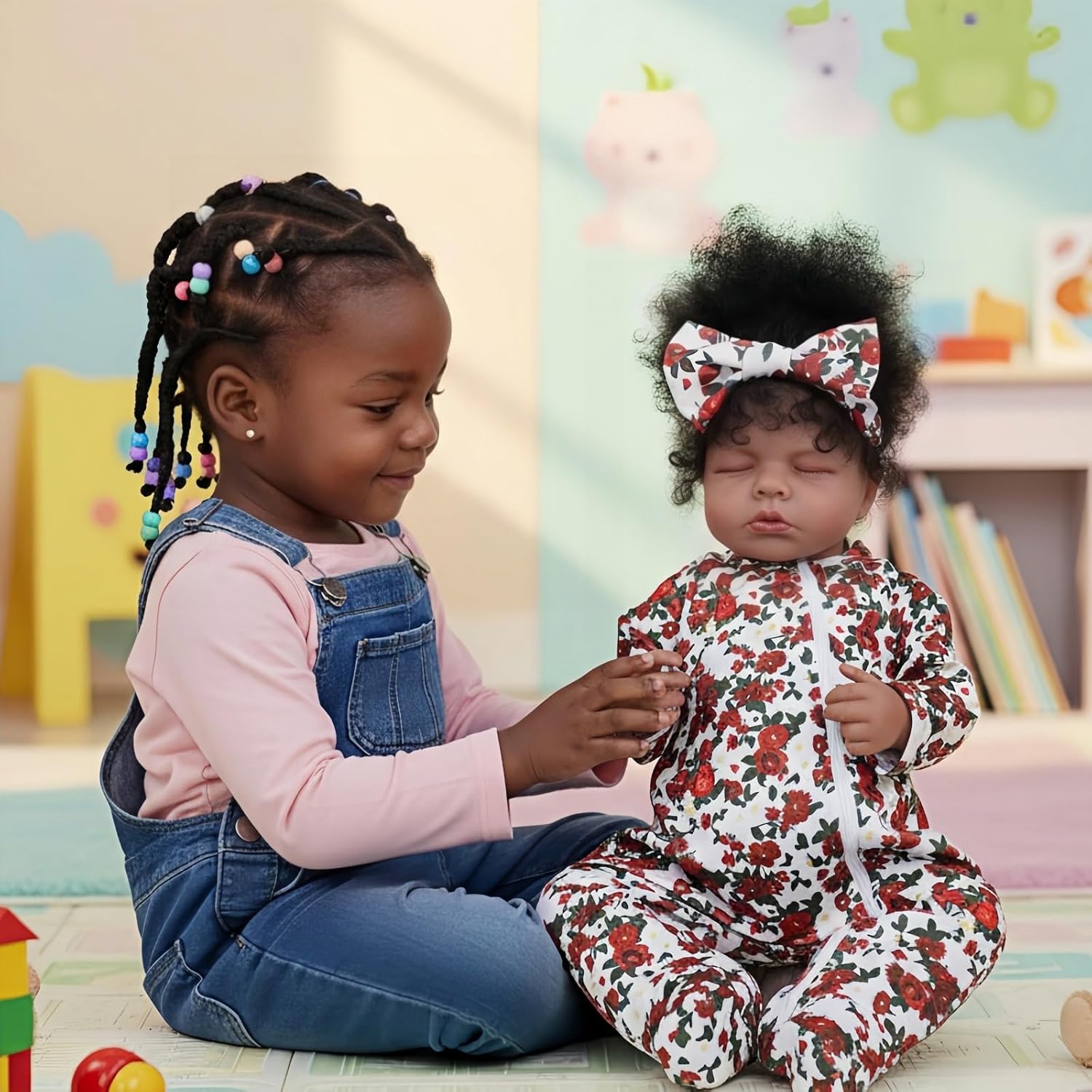 18 Inch Realistic Black Reborn Baby Doll – Sleeping African American Baby Girl Doll, Soft Cloth Body, Hand-Rooted Hair, Lifelike Newborn Doll for Kids & Collectors