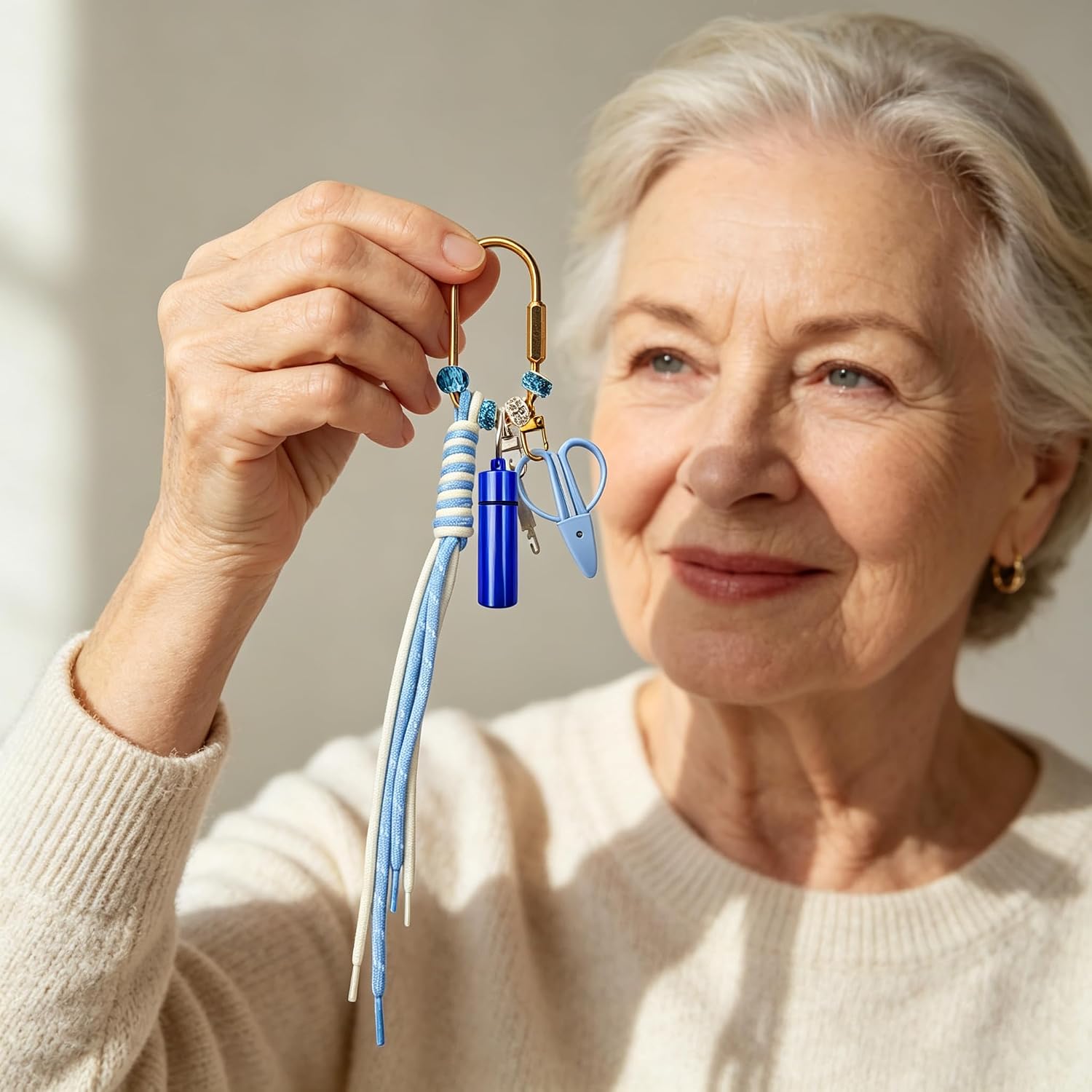 MAGNEECH Needlepoint Keychain Kit, Needlepoint Bag with Mini Embroidery Scissors, Needle Threader, Needle Holder Tube & Gold Keyring, Portable Cross Stitch Sewing DIY Crafts (Blue)