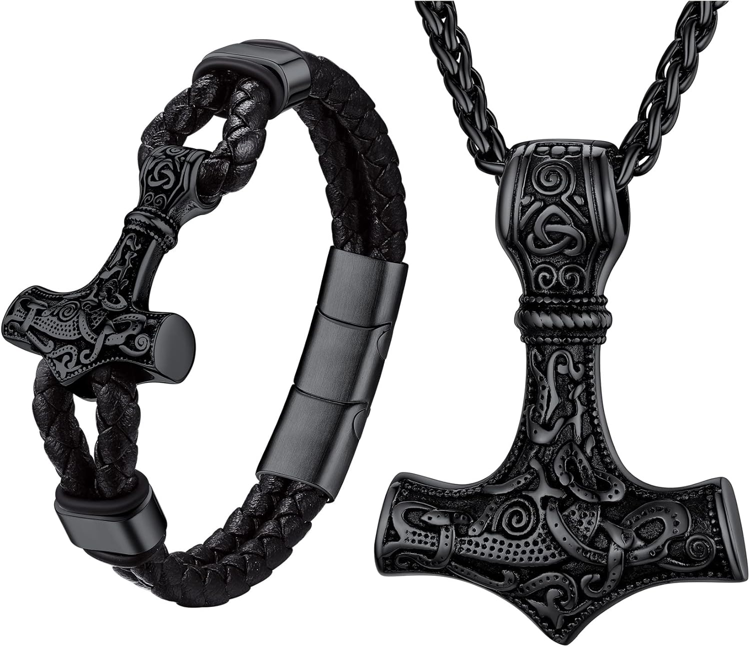 Bestyle Viking Thor's Hammer Necklace and Bracelet Cool Men Amulet Jewelry Gift
