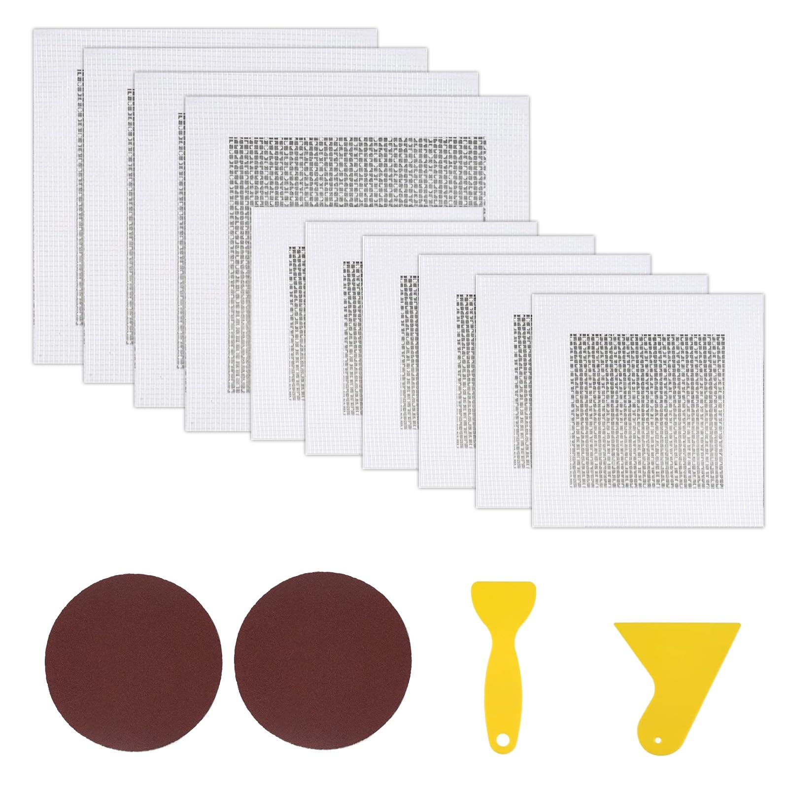 Nutfoam 14 Pcs Wall Repair Kit, 20 x 20 cm (4 Pcs) & 10 x 10 cm (6 Pcs) Wall Repair Patch with 2 Sandpapers and 2 Putty Knives, Self-Adhesive Aluminium Patches for Fixing Holes and Cracks (White)