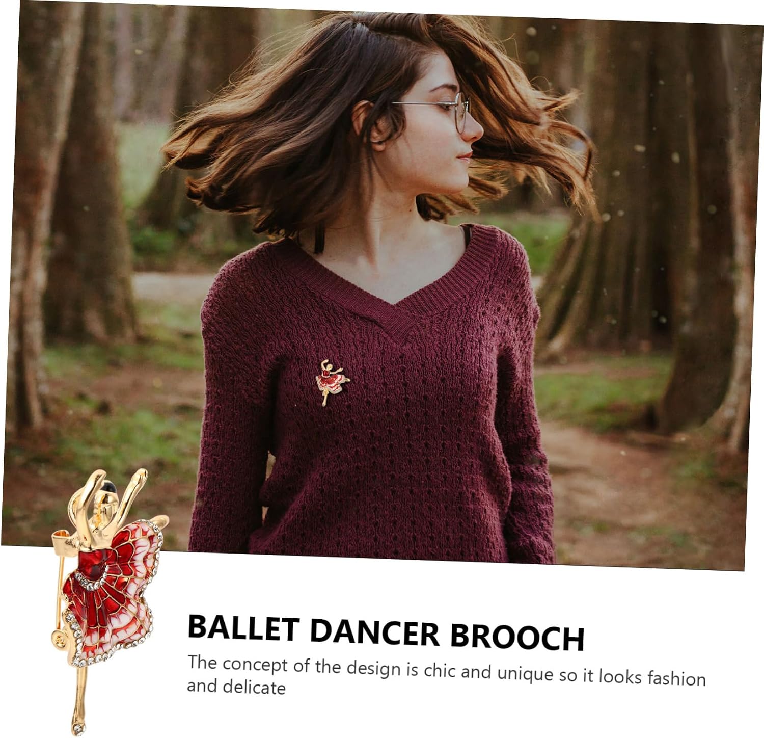 LIOOBO Girl Brooch for Women Dancer Rhinestone Pin Clothing Accessories Alloy Rhinestone Brooch Ballet Girl