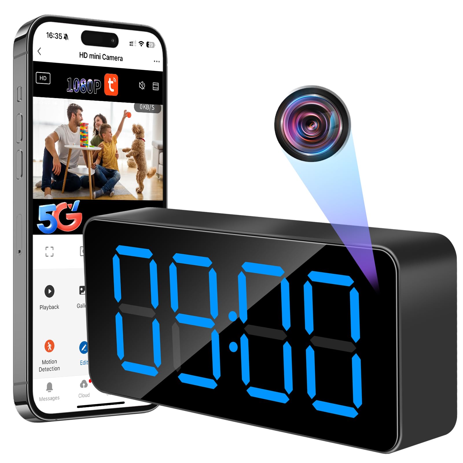 wifi spia camera 1080p nascosta con clock e notte