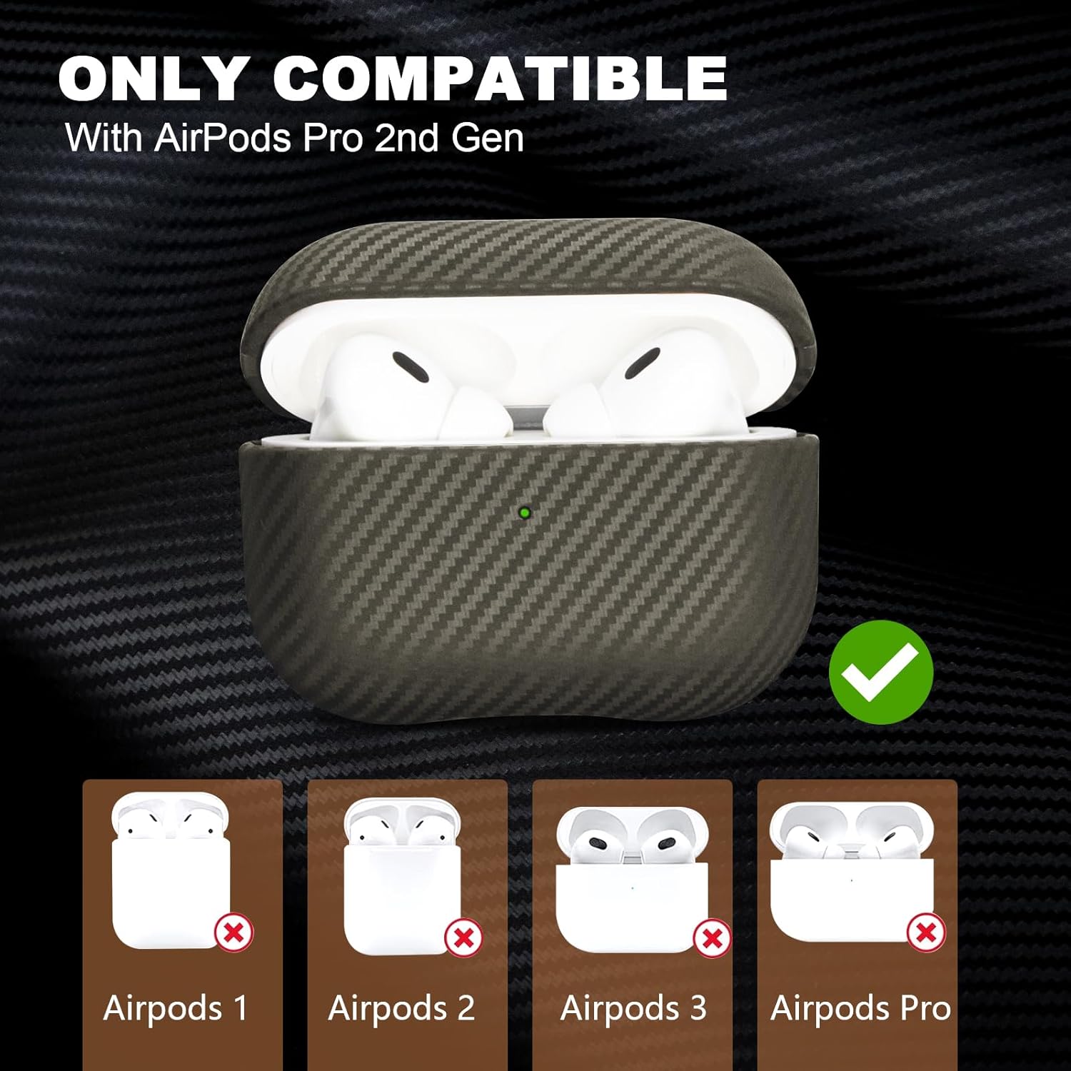 for AirPods Pro 2 Case Cover, Luxury Modern Striped Carbon Fiber Kevlar Leather Earphones Protective Case Compatible with AirPod Pro 2 (2nd Generation) (Gray, for AirPods Pro 2)