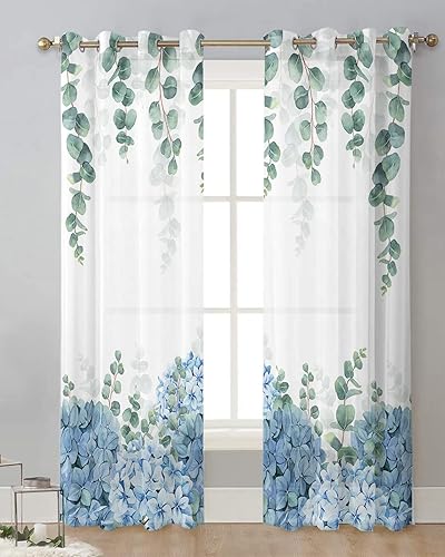 Miniatura 2 de Cortinas traslúcidas florales de eucalipto de 84 pulgadas de largo, juego de 2 paneles de cortinas para cocina, dormitorio, sala de estar, puerta,