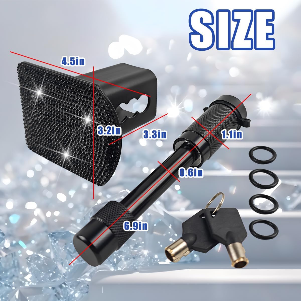 Bling Trailer Hitch Cover, Crystal Rhinestone Vehicle Tube Plug Towing Hitch Cover for 2" Receivers with Lock, Automotive Exterior Tow Cap Accessories, Universal for SUV Sedan Truck
