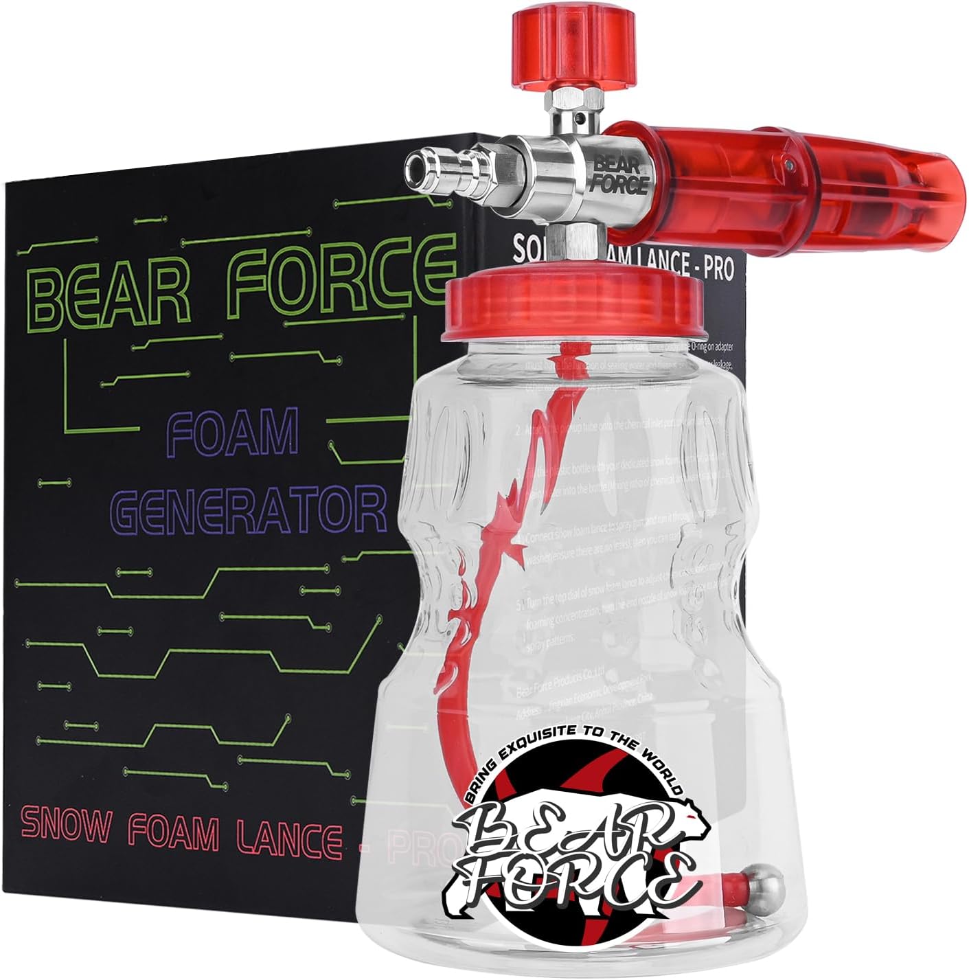 BEAR FORCE Pressure Washer Stainless Steel Foam Cannon Foam Generator with 1/4” Quick Connector & 1.25mm & 1.10mm Orifice Nozzle, 360° Adjustable Thicker Snow Foam with 32 oz Soap Car Wash