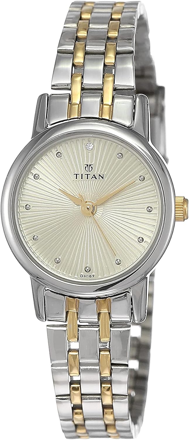 Titan Quartz Analog Champagne Dial Stainless Steel Strap Watch for Women-NS2593BM01