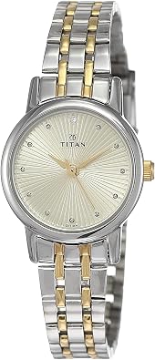 Titan Quartz Analog Champagne Dial Stainless Steel Strap Watch for Women-NS2593BM01