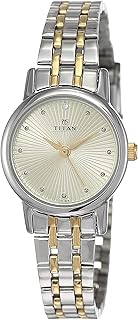 Titan Quartz Analog Champagne Dial Stainless Steel Strap Watch for Women-NS2593BM01