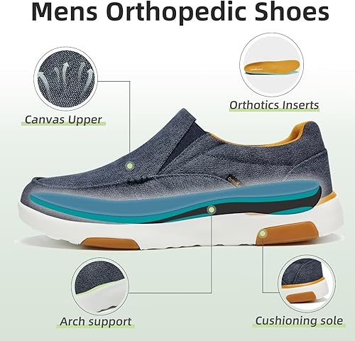 Miniatura 3 de OrthoComfoot Zapatos ortopédicos cómodos sin cordones para hombre con soporte de arco, mocasines ortopédicos para fascitis plantar, zapatos de lona