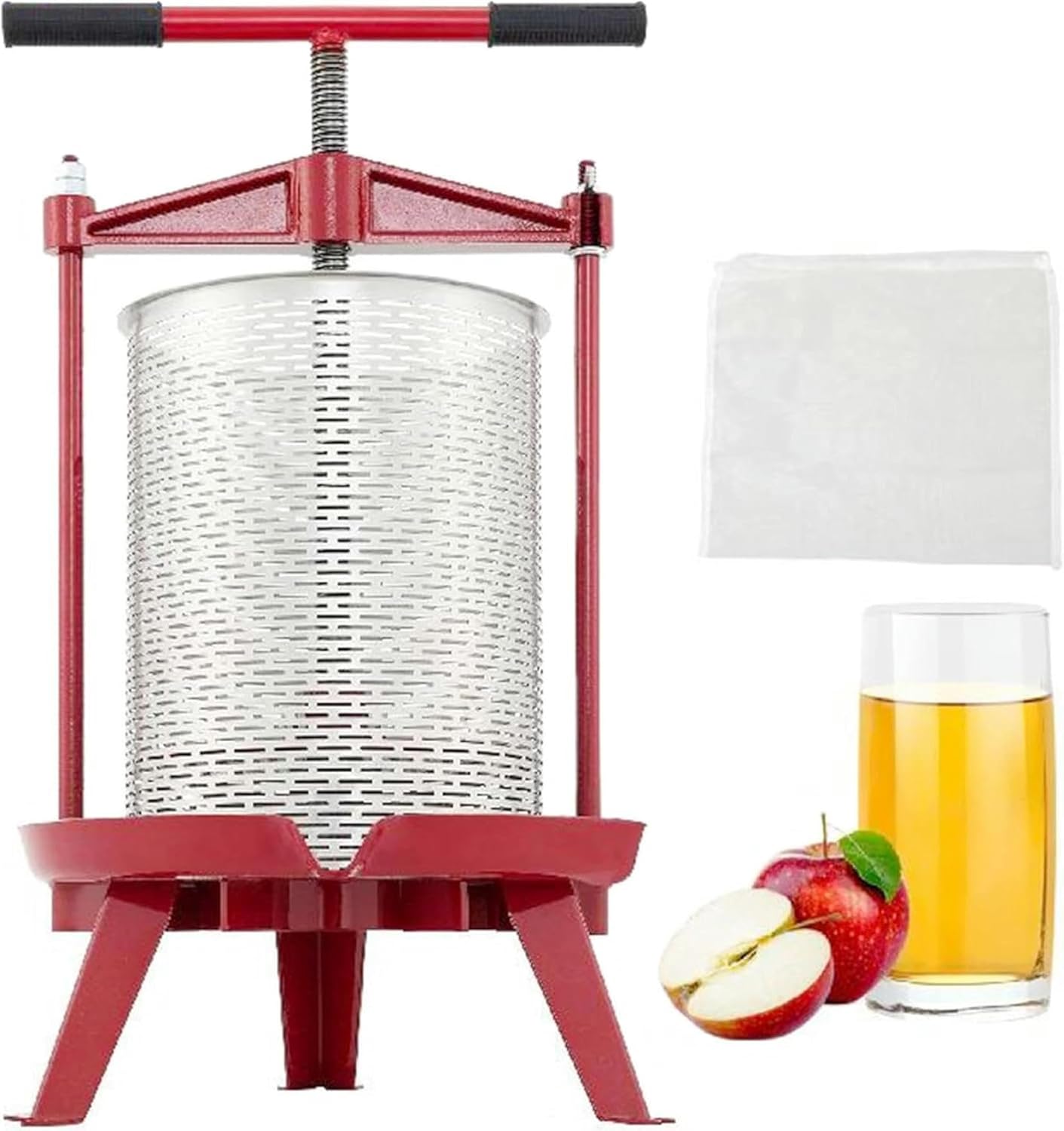 Fruit Wine Press Manual Press for Wine Making 2.4Gal 9L Stainless Steel Basket Red Silver Wine Grape Press