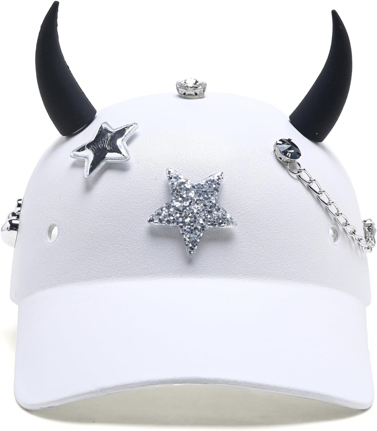 EVA Baseball Cap with Detachable Devil Horns Sparkling Stars & Chains Punk - Inspired Style, Customize at Will