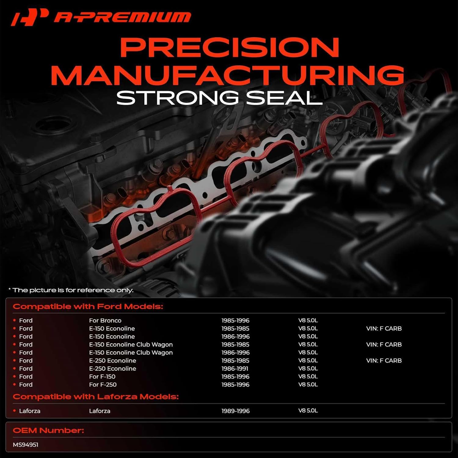 A-Premium Lower and Upper Engine Intake Manifold Gasket Set Compatible with Ford F-150 F-250 1985-1996, Bronco 1985-1996, E-150 E-250 Econoline, E-150 Econoline Club Wagon & Laforza Laforza, 5.0L