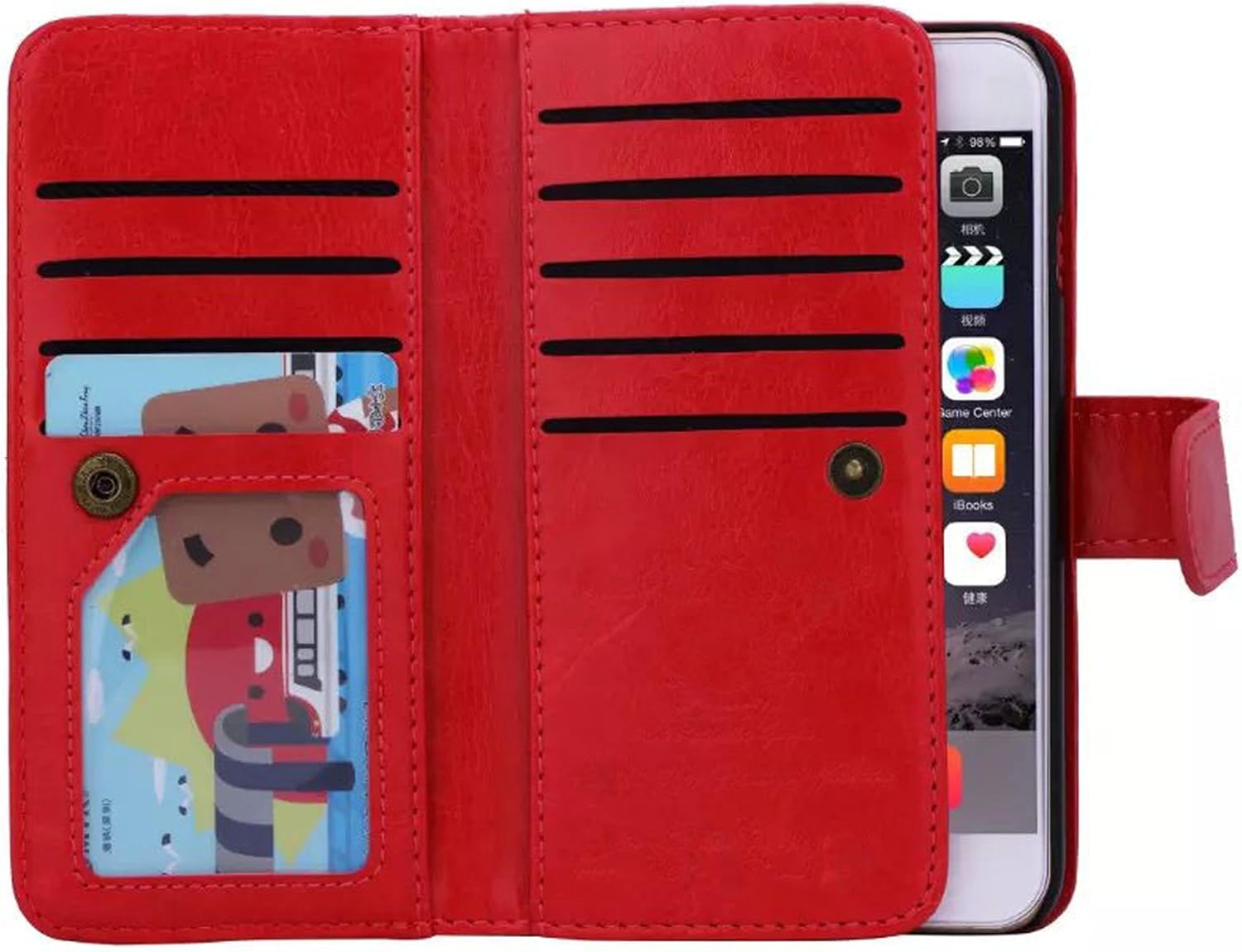 iPhone 8Plus iPhone 7Plus Wallet Case,Valentoria Leather Wallet Case Magnetic Detachable Slim Back Cover Card Holder Slot Wrist Strap(iPhone 7 Plus, Red)