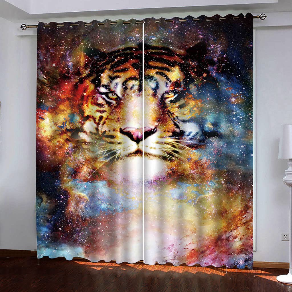Rideau occultant pour salon ambiance nature avec motif tigre 3D