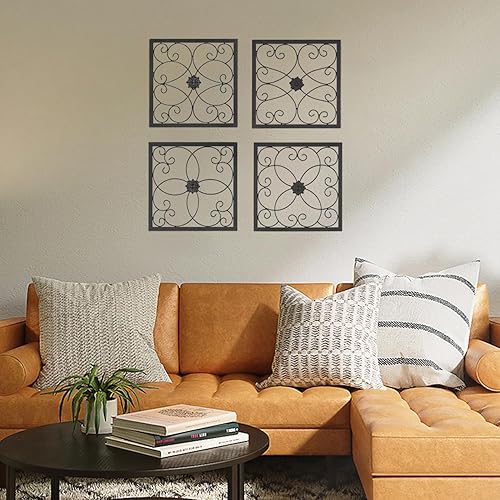 Miniatura 4 de Set of 4 Metal Wall Decor, Rustic Farmhouse Scroll Wall Art Sculpture, 100% Handmade Square Wall Hanging Decoration for Indoor Outdoor, Living Room
