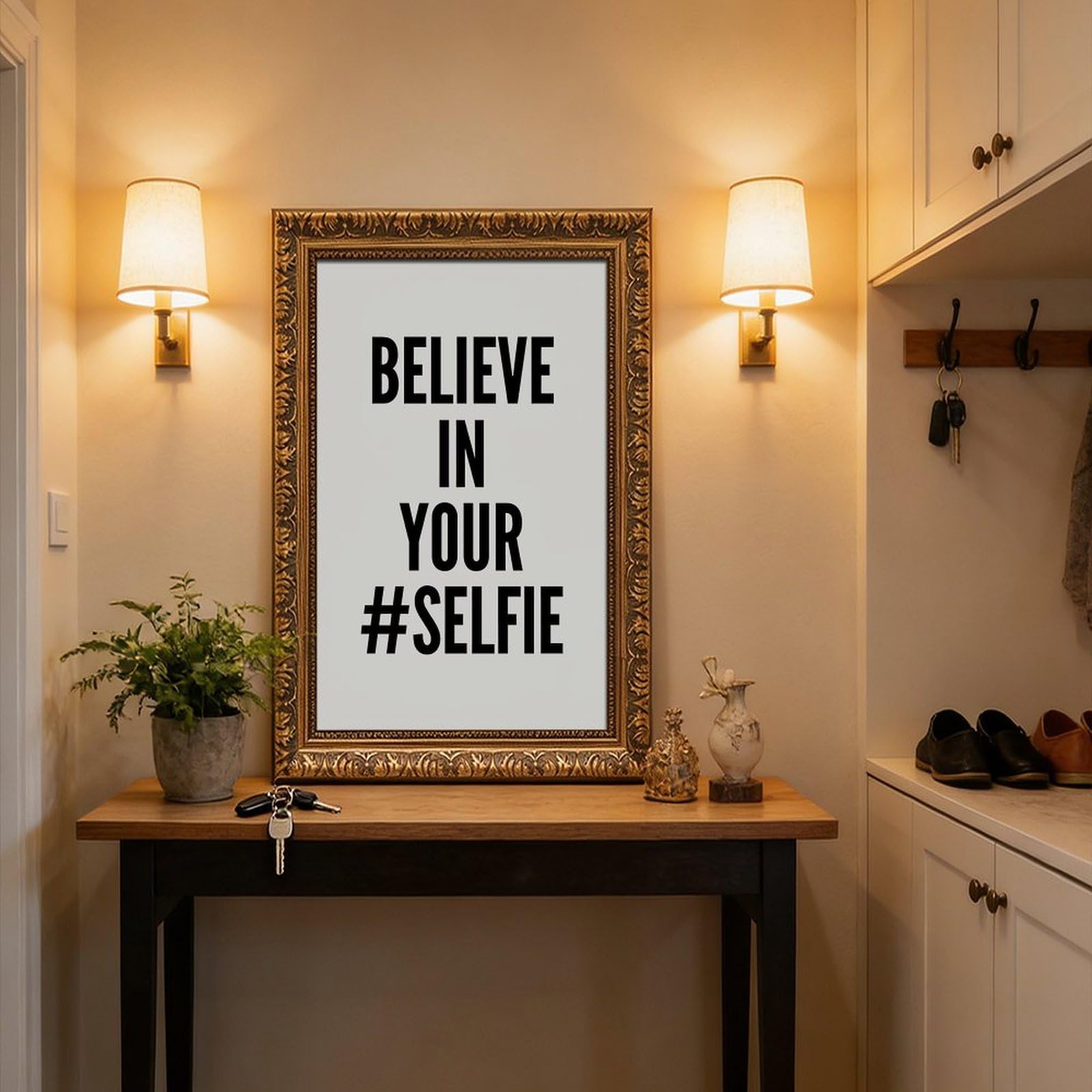 Mnyuein Poster con scritta "Believe In Yourself" in bianco e nero