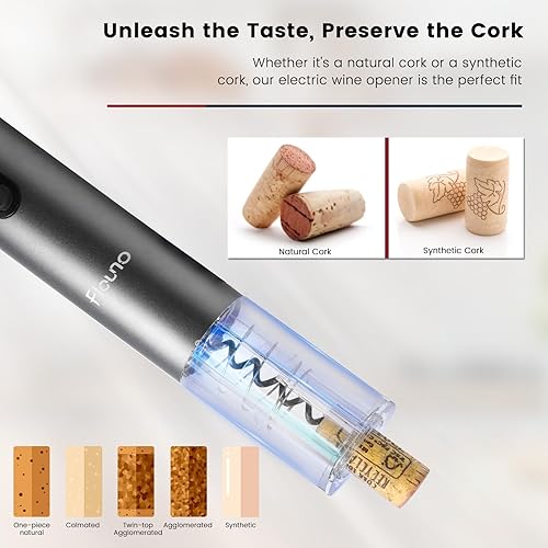 Miniatura 8 de Flauno Abridor de vino eléctrico recargable, abridor automático de sacacorchos de botella de vino con cortador de lámina, tapón de vino al vacío,