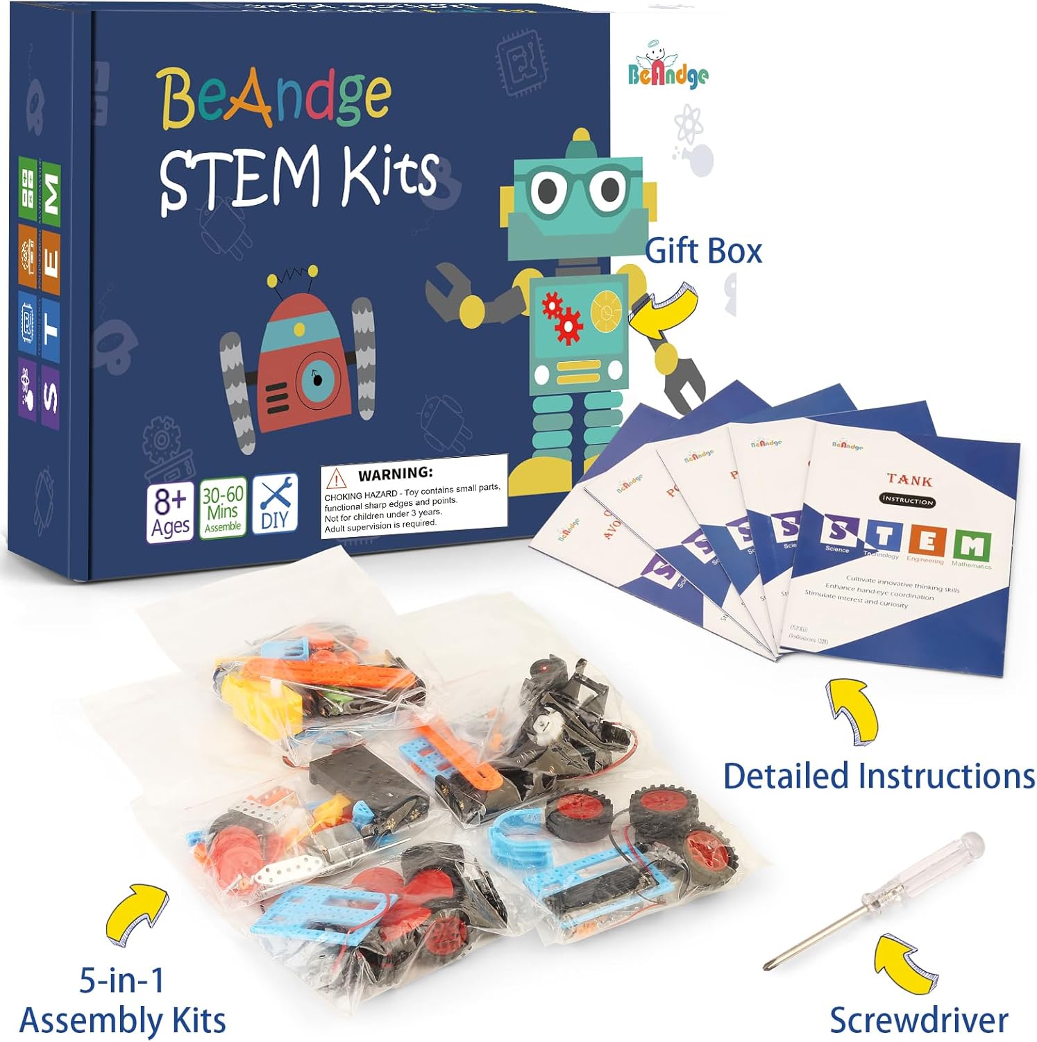 5 Set Individual STEM Kit for Kids, 2nd Grade Boy Toys Bulk Gifts, 8 9 Year Old Boys Gift Ideas, Classroom Science Kits Craft Projects Class Activity, Robot Wind Powered Car Building Activities