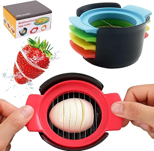 Cortador de huevos de acero inoxidable 4 en 1 para huevos duros, frutas y más, cortador de huevos sin esfuerzo para ensaladas, sándwiches, tablas de